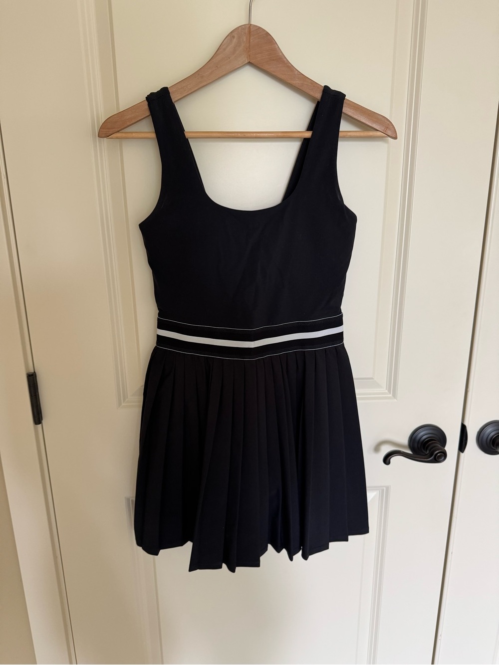 All in Motion Black Pleated Active Dress with White Stripe Waist
